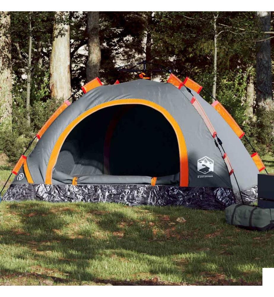 Tente de camping 3 personnes gris et orange libération rapide