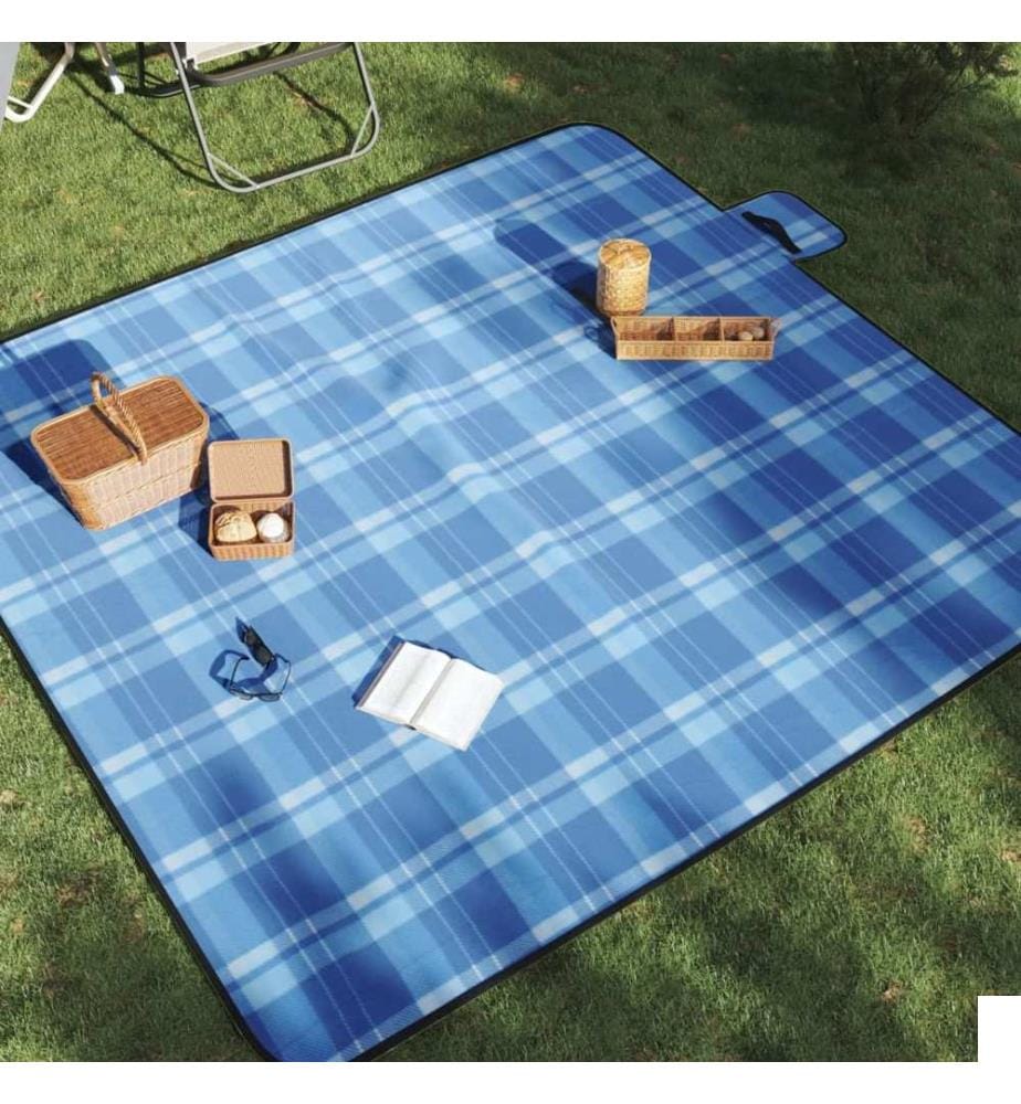 Couverture de pique-nique pliable carreaux bleu 200x200 cm