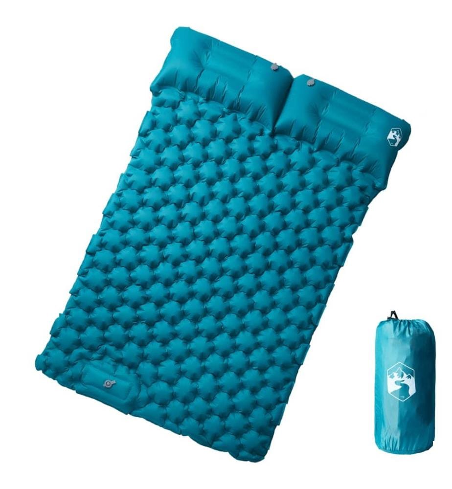 Matelas de camping autogonflant avec oreillers 2 personnes bleu