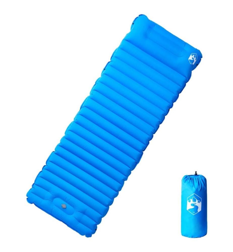 Matelas de camping autogonflant avec oreiller 1 personne bleu
