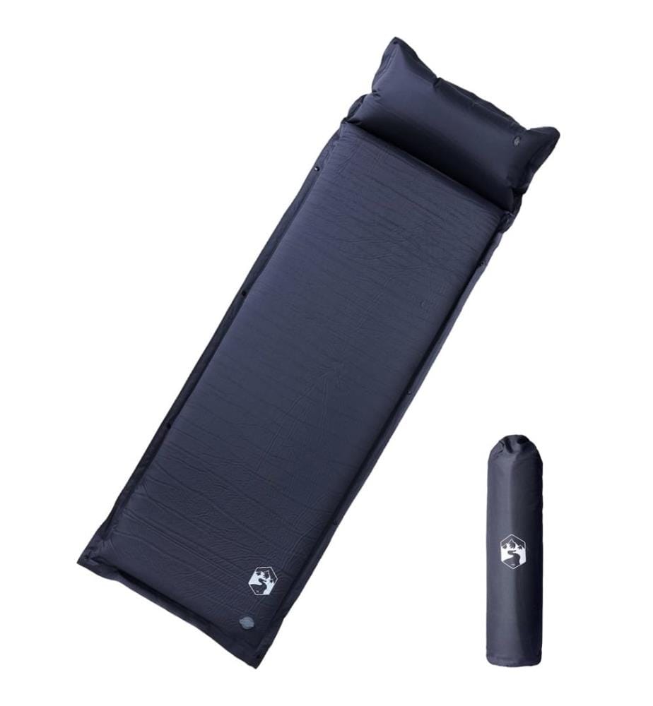 Matelas de camping autogonflant avec oreiller 1 personne gris