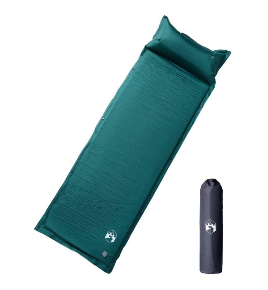 Matelas de camping autogonflant avec oreiller 1 personne vert