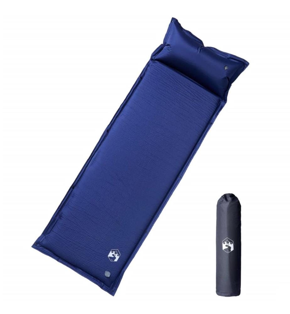 Matelas de camping autogonflant oreiller 1 personne bleu marine