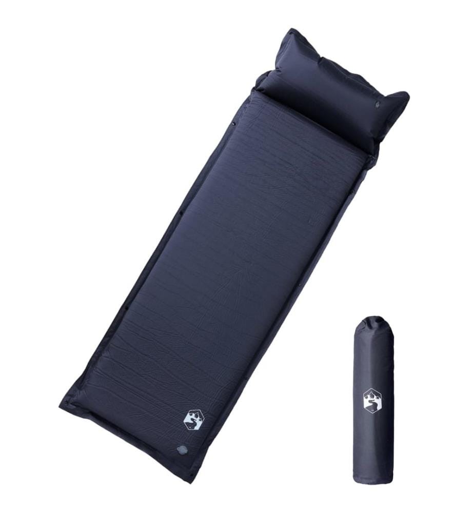 Matelas de camping autogonflant avec oreiller 1 personne gris