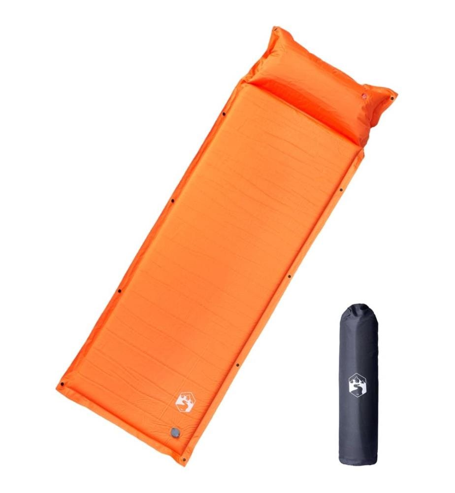 Matelas de camping autogonflant avec oreiller 1 personne orange