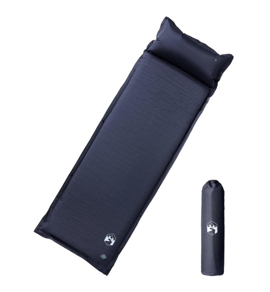 Matelas de camping autogonflant avec oreiller 1 personne gris
