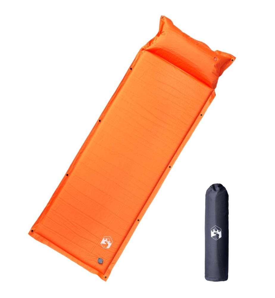 Matelas de camping autogonflant avec oreiller 1 personne orange