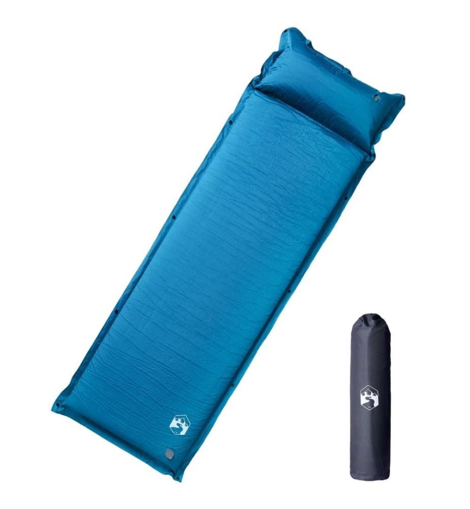 Matelas de camping autogonflant oreiller 1 personne turquoise