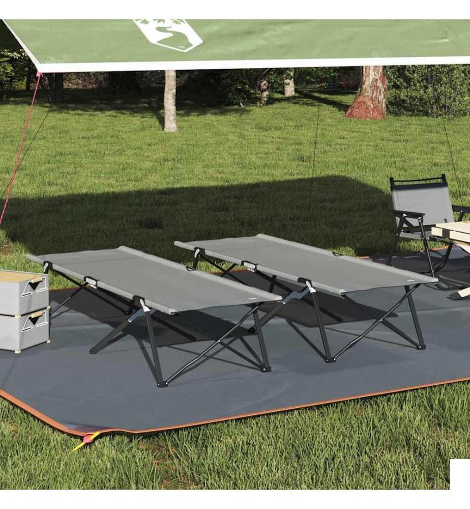 Lit de camping pliant 2 pcs Gris 206 x 76 x 74 cm