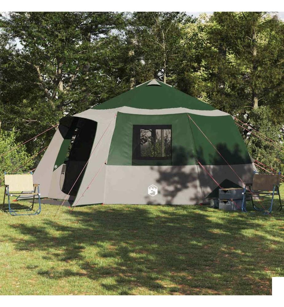 Tente de cabane 12 personnes Vert et gris 500 x 500 x 294 cm