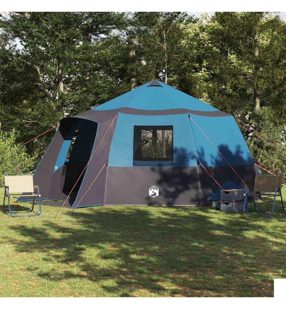 Tente de cabane 12 personnes Bleu et gris 500 x 500 x 294 cm