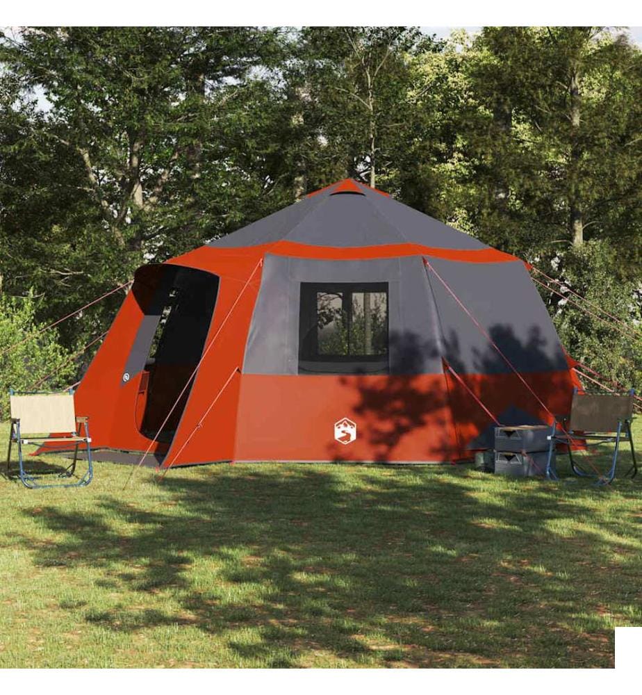 Tente de cabane 12 personnes Gris et orange 500 x 500 x 294 cm