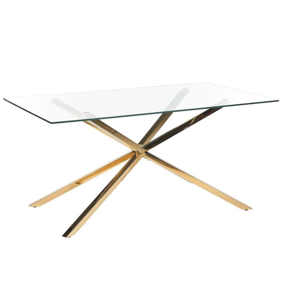 Table de repas CORA Doré 160 cm 90 cm Verre de sécurité