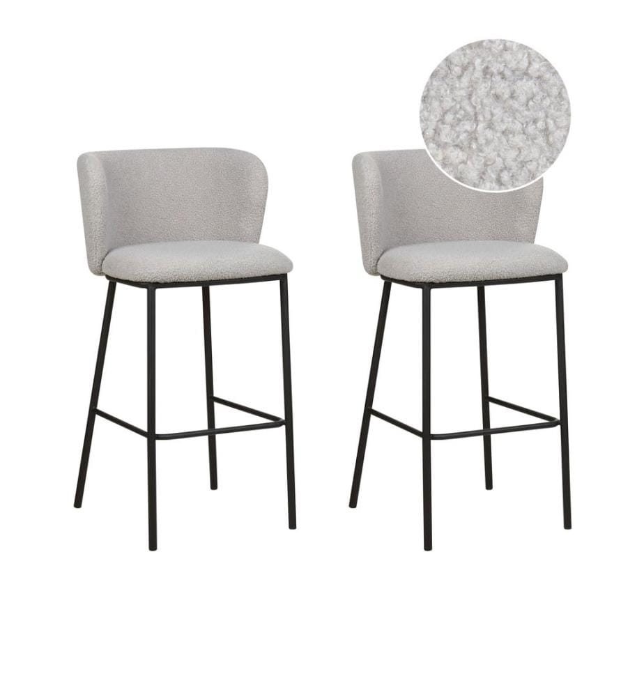 Lot de 2 chaises de bar MINA Bouclé Gris clair
