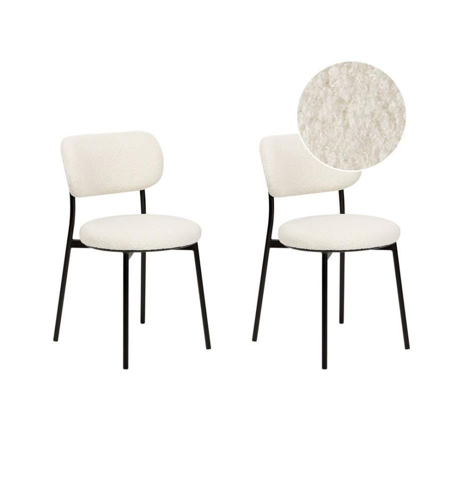 Lot de 2 chaises de salle à manger CASEY Bouclé Blanc cassé