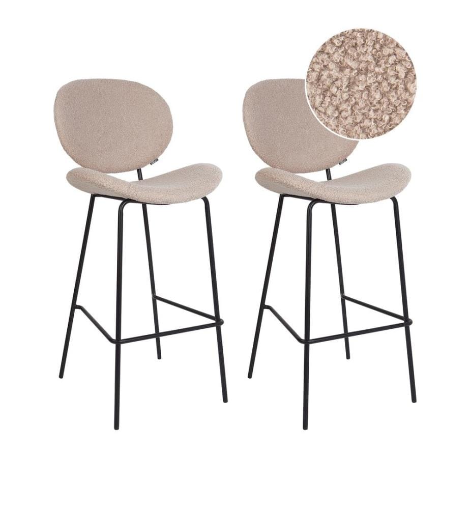 Lot de 2 chaises de bar LUANA Bouclé Beige clair