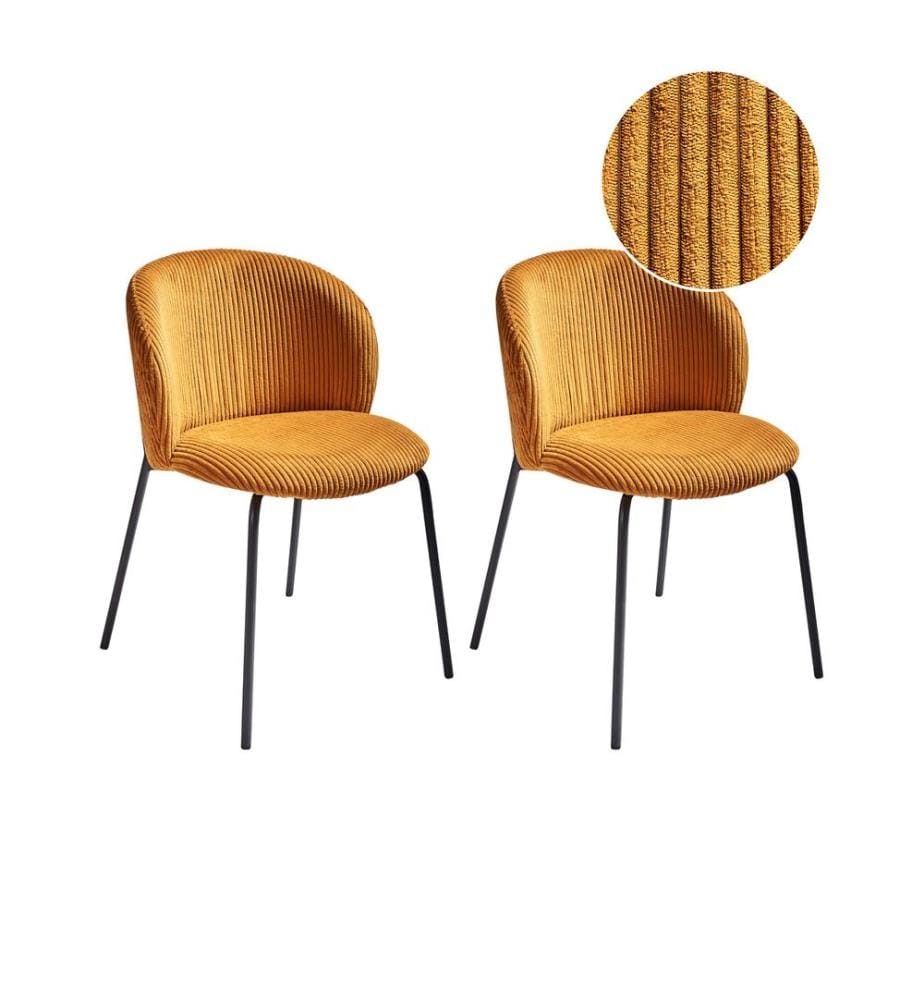 Lot de 2 chaises de salle à manger MILES Velours côtelé Orange