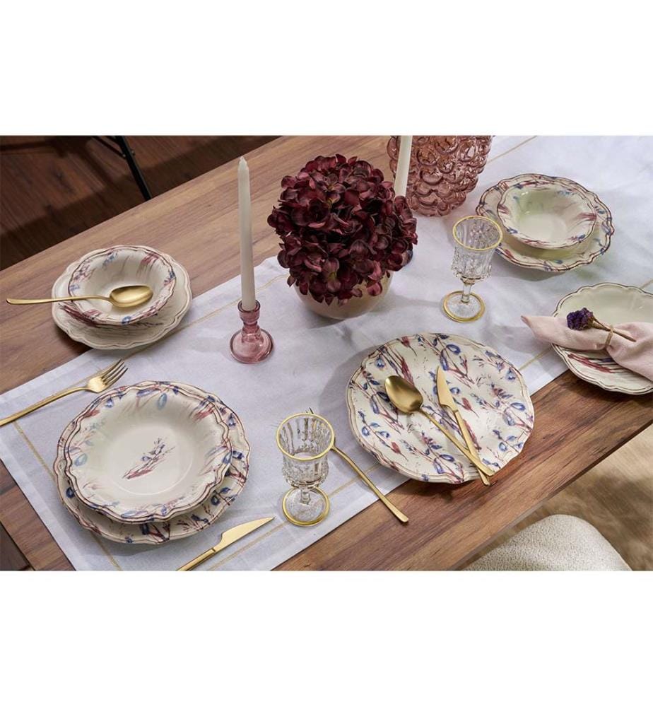 Service de Table 24 Pièces en Porcelaine - Bleu Marine et Bourgogne