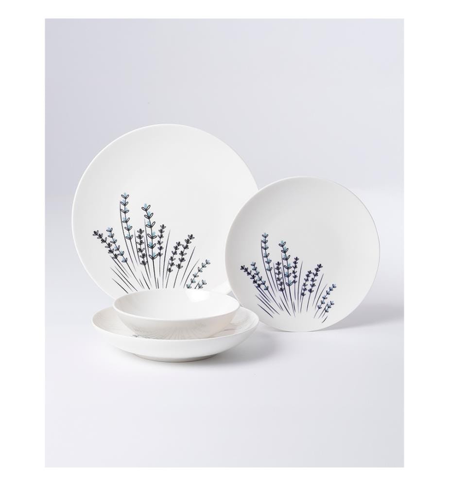 Service de Table 24 Pièces en Porcelaine - Blanc et Bleu