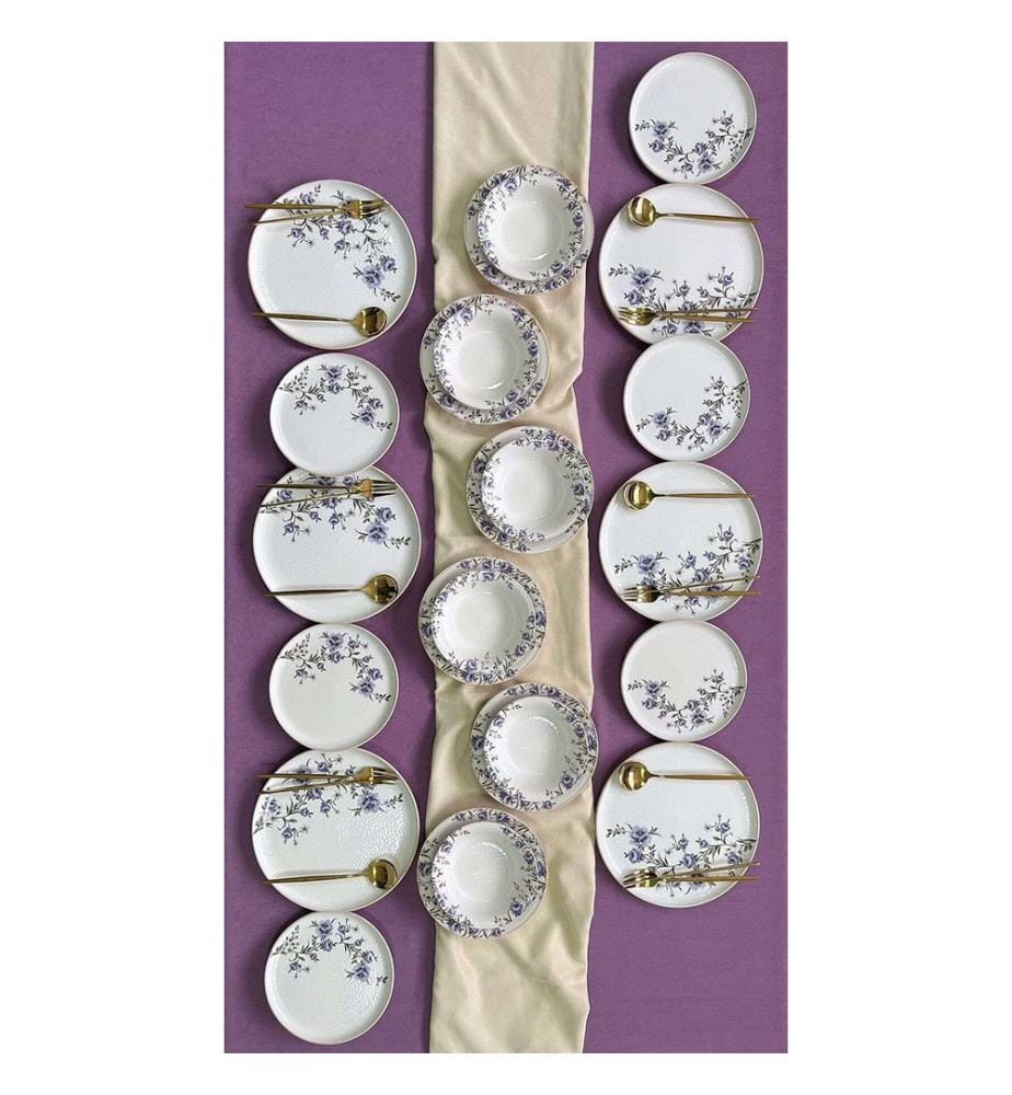 Service de Table 24 Pièces en Céramique - Blanc et Violet
