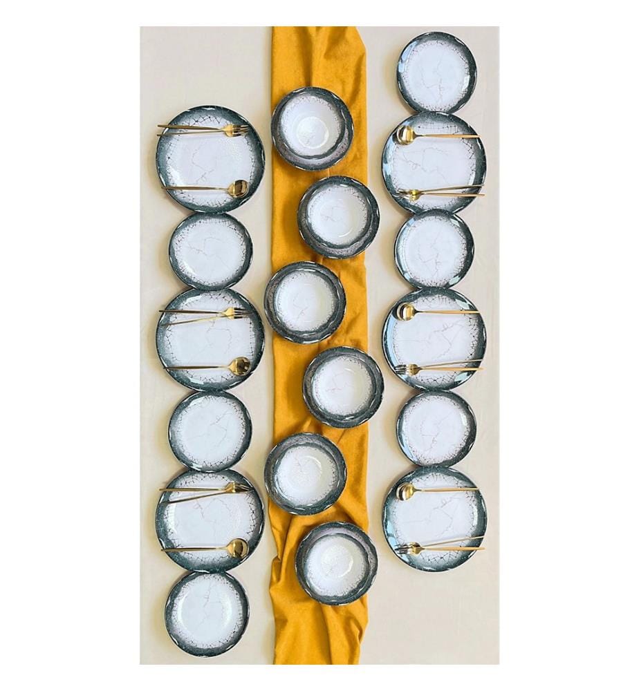 Service de Table 24 Pièces en Céramique - Blanc et Anthracite
