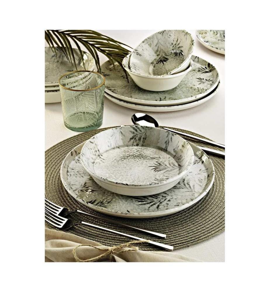 Service de Table 12 Pièces en Porcelaine - Blanc et Anthracite