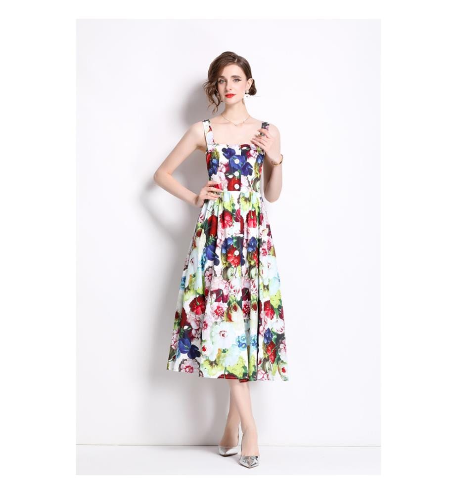 Carnival - Robe midi évasée à bretelles épaisses - Floral