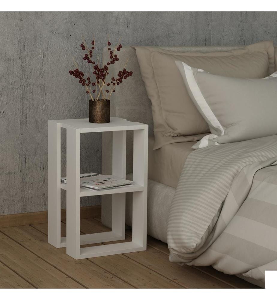 Table de chevet blanche en panneaux de particules mélaminés