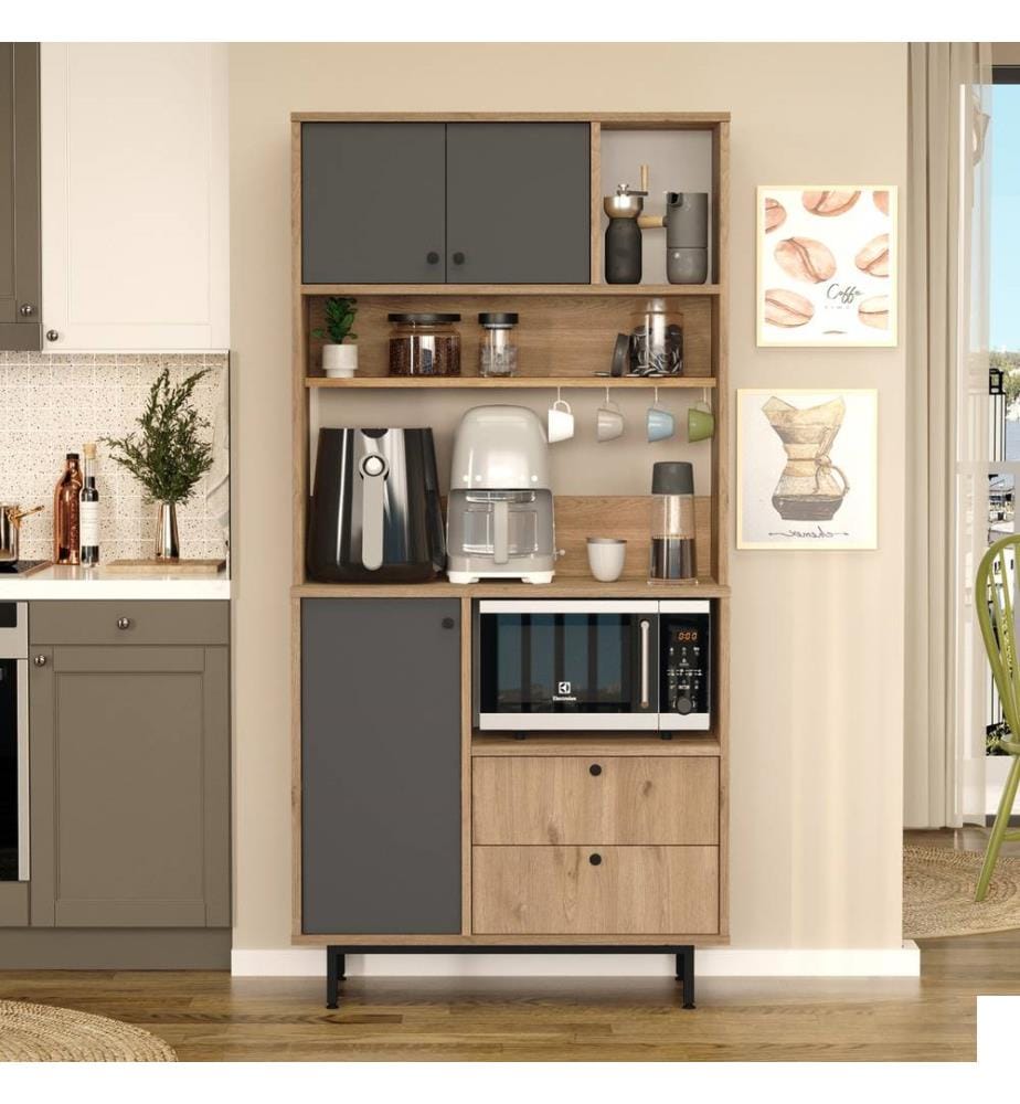 Meuble multifonctionnel, chêne, anthracite, panneaux de particules 100 % mélaminés, pieds en métal