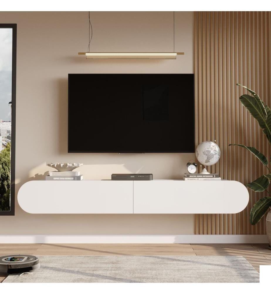 Meuble TV, panneau de particules 100 % mélaminé, blanc