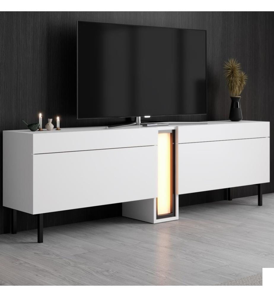 Meuble TV, panneau de particules 100 % mélaminé, blanc