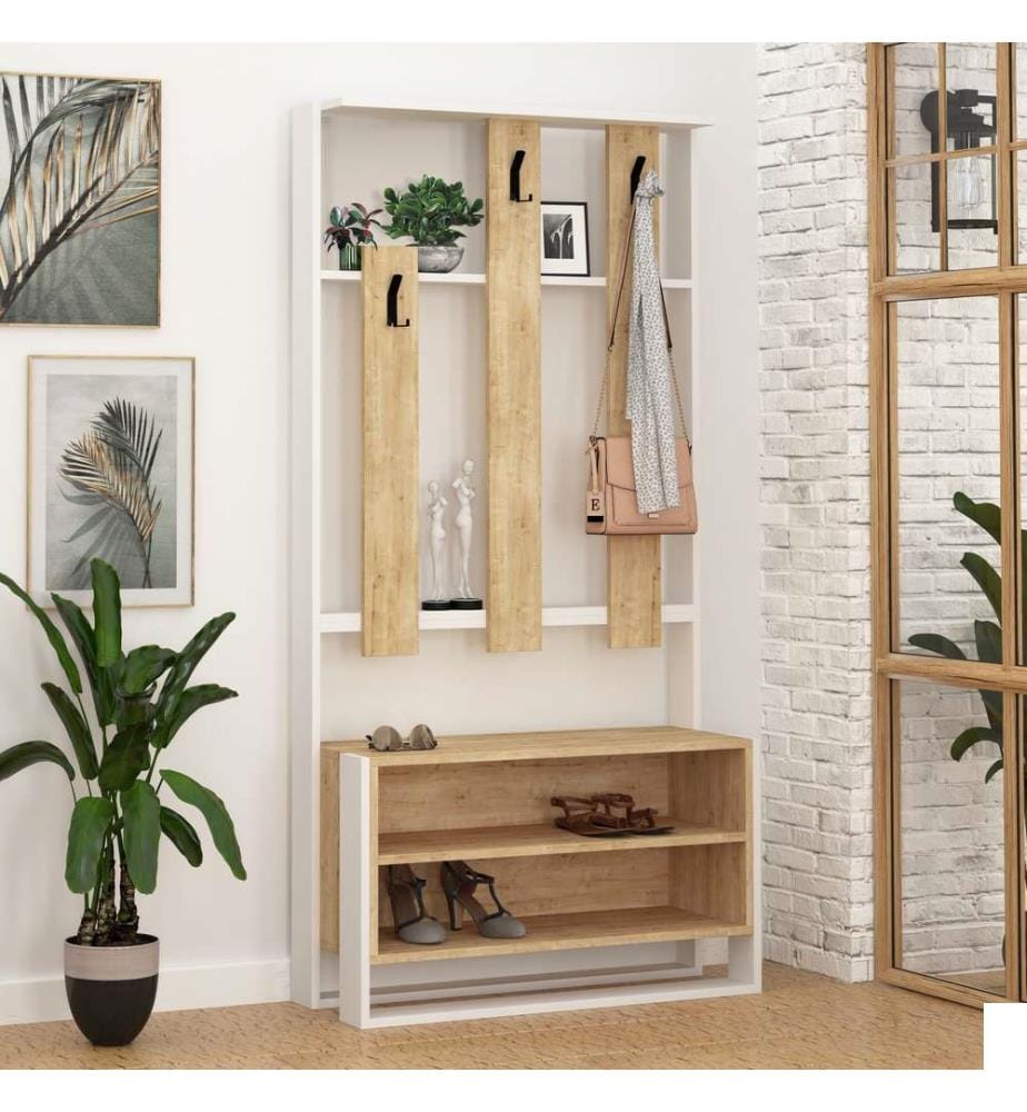Porte-manteau, blanc, chêne, panneau de particules mélaminé