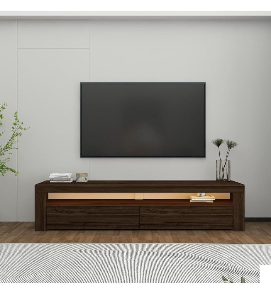 Meuble TV, panneau de particules 100 % mélaminé, noyer