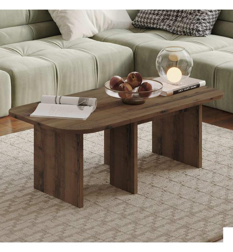 Ensemble table basse, panneaux de particules 100 % mélaminés, noyer antique