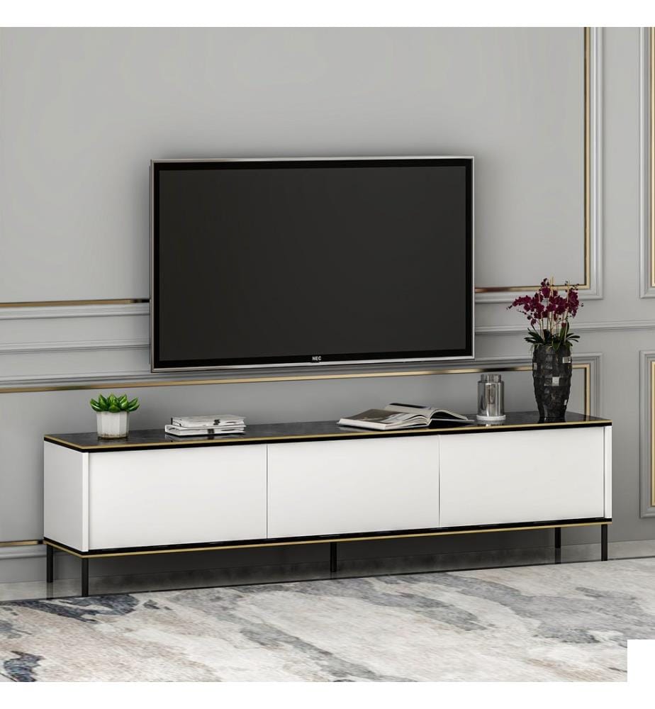 Meuble TV blanc en panneaux de particules mélaminés