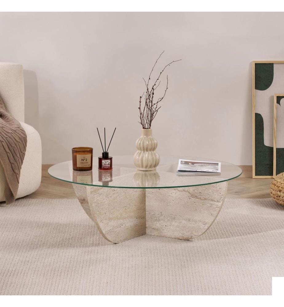 Table basse, travertin, verre trempé 100 %