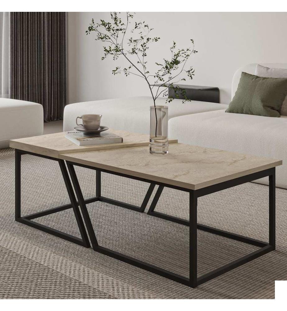 Ensemble de table basse, Travétine, panneau de particules 100% recouvert de mélamine
