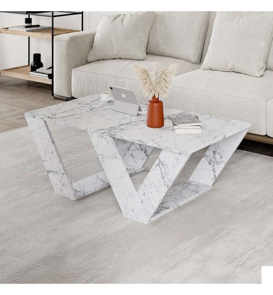 Table basse, marbre de Carrare, panneau de particules 100% recouvert de mélamine