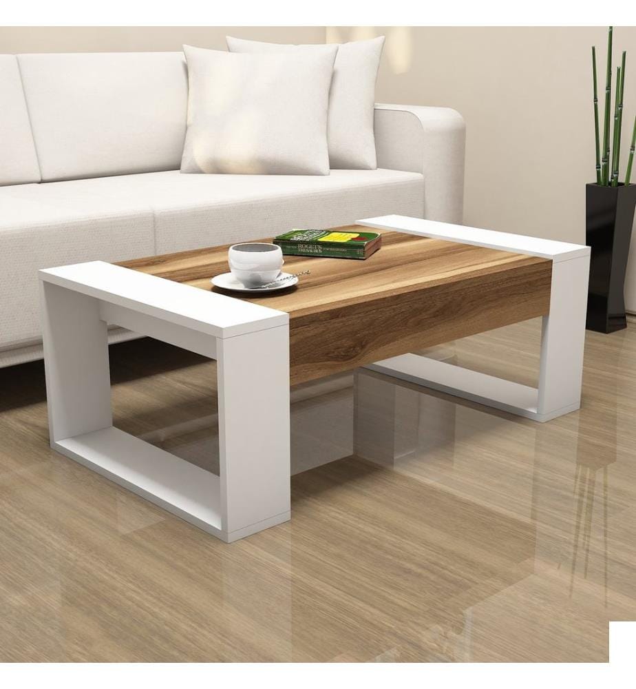 Table basse, noyer, blanc, panneau de particules mélaminé