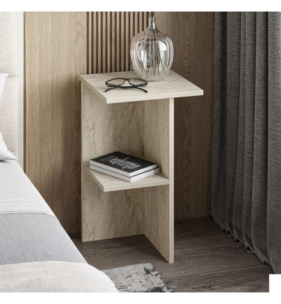 Table de chevet, travertin, panneau de particules 100% recouvert de mélamine