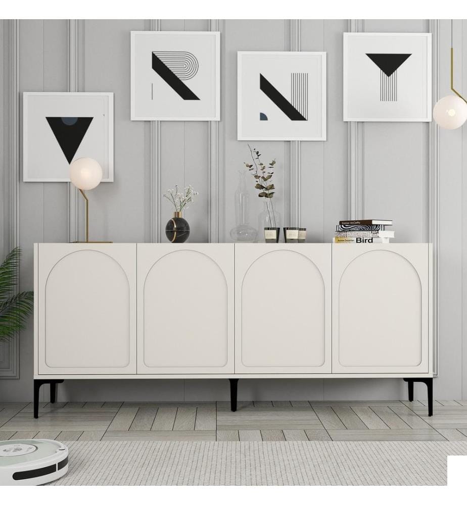 Console, crème, noir, panneau de particules 100 % mélaminé