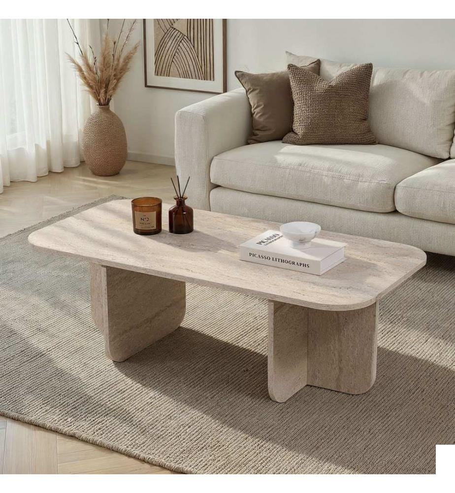 Table basse, travertin, panneau de particules 100% recouvert de mélamine