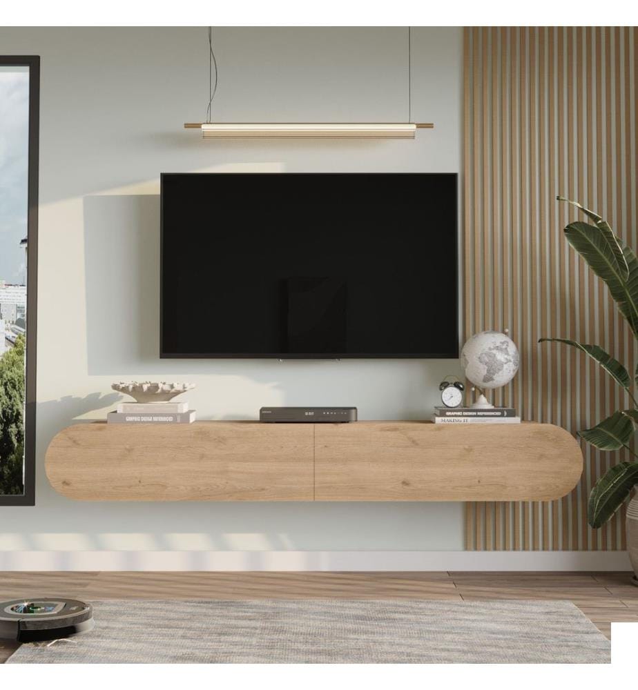 Meuble TV, panneau de particules 100 % mélaminé, chêne