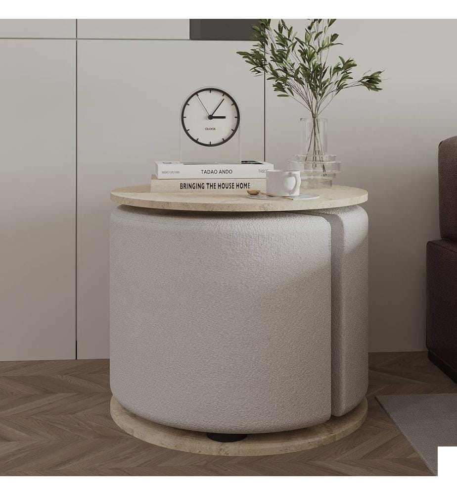 Ensemble de tables d'appoint, panneaux de particules 100 % mélaminés, travertin