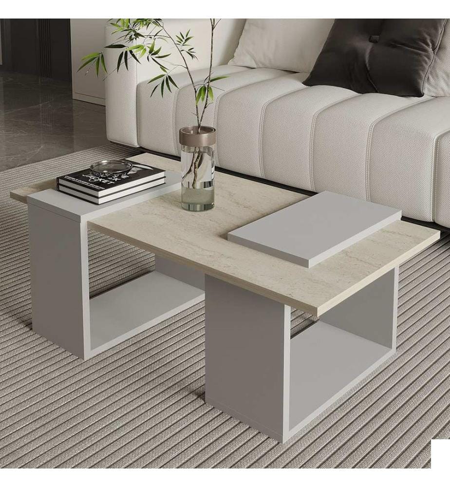Table basse, panneau de particules 100 % mélaminé, gris, travertin