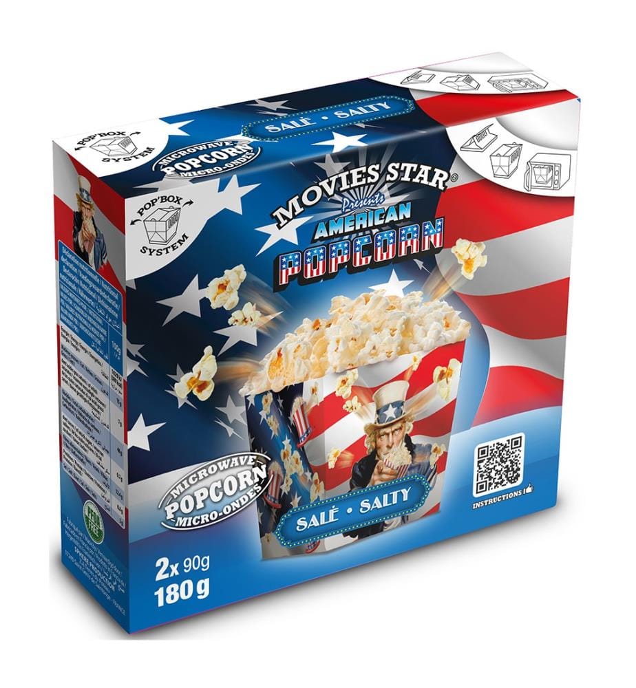 18x Movies Star Pop Up Box Sel pour pop-corn au micro-ondes - 2x90g