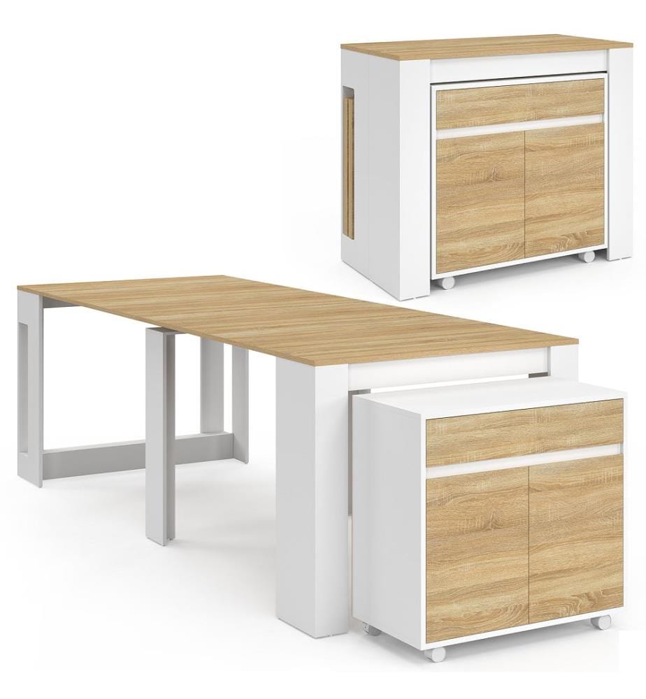 Console extensible Nora - Blanc et bois