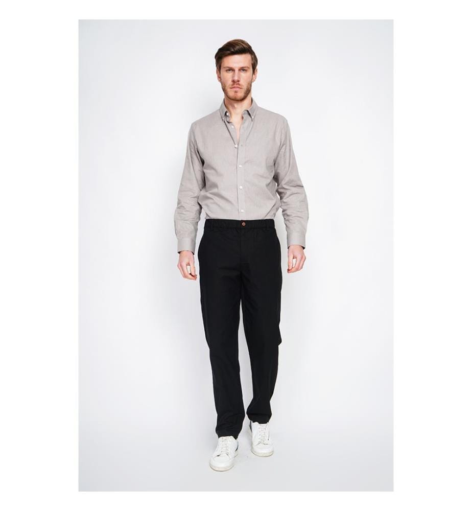 Pantalon Coupe Droite Ceinture Élastiquée - Noir