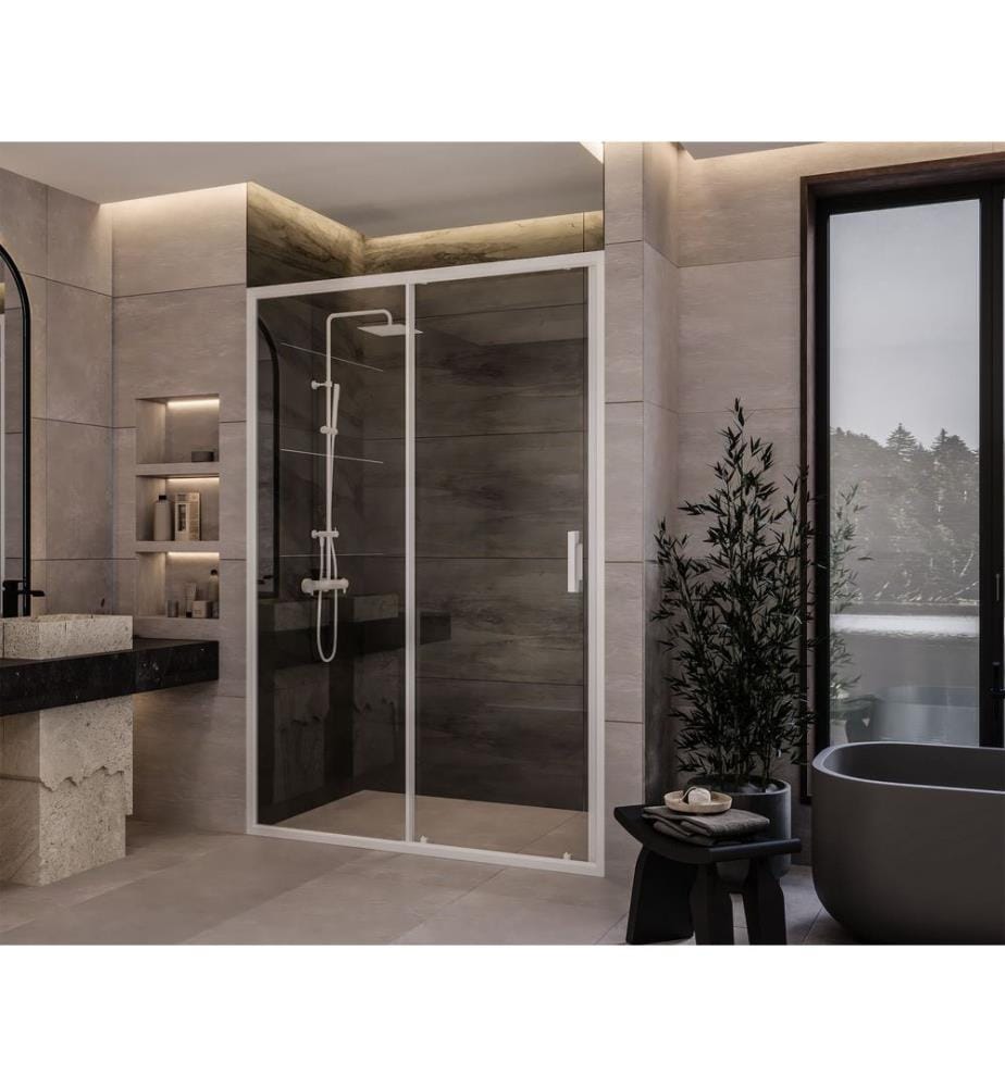 Cabine de douche, 100 % verre trempé, blanc, transparent, 146 x 189