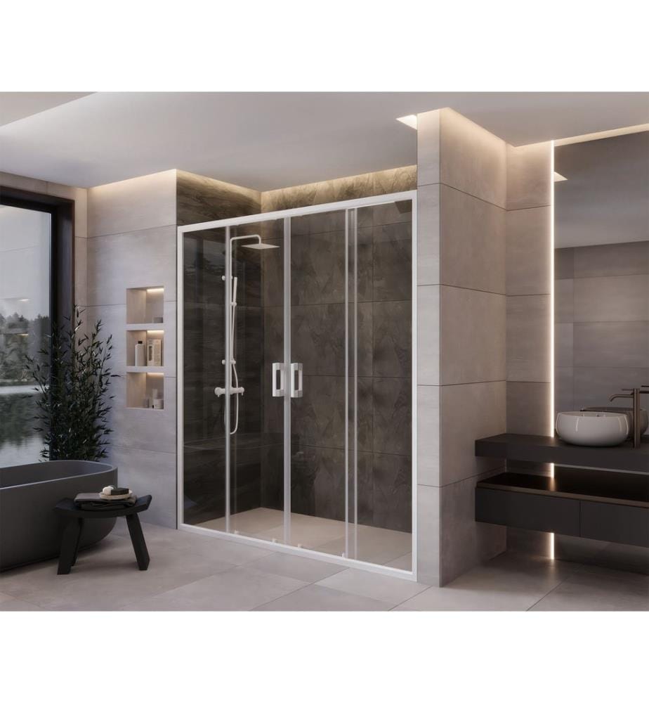 Cabine de douche, 100 % verre trempé, blanc, transparent, 195 x 189